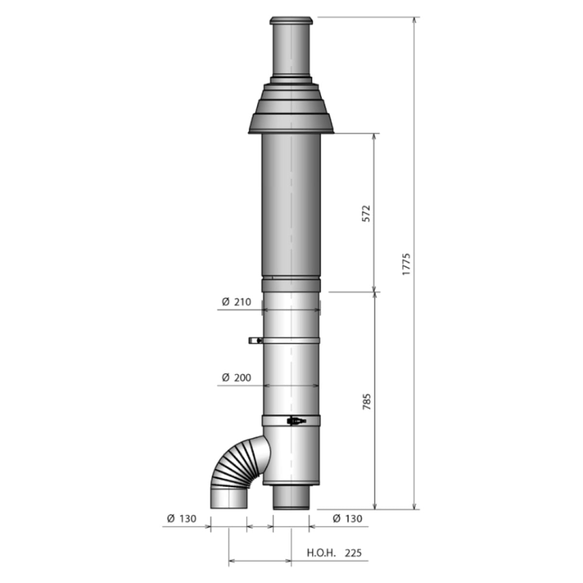 Burgerhout Dakdoorvoer Aluminium 130-130 HR 130/200